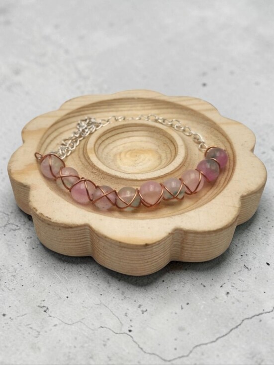 Handmade Jewelry - Handmade Wire-wrapped Elegant Pink Adjustable Beaded Bracelet